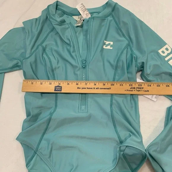 Billabong teal green long sleeve zip up one piece surfer swimsuit rashgard M - Picture 4 of 9